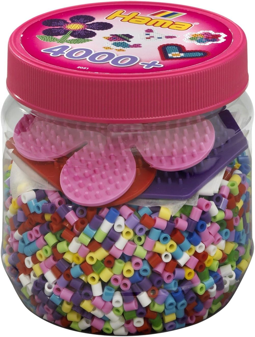 Hama 4,000 Beads & 3 Pegboards in Pink Tub