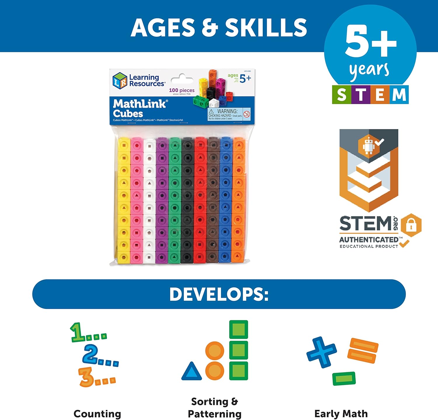 Learning Resources MathLink Cubes 100 Pieces Educational Math Cubes