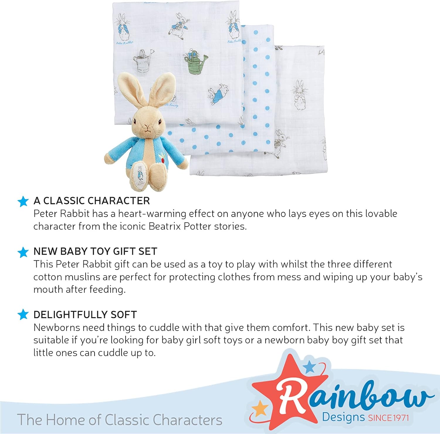 Rainbow Designs Peter Rabbit Soft Toy & Muslin Gift Set