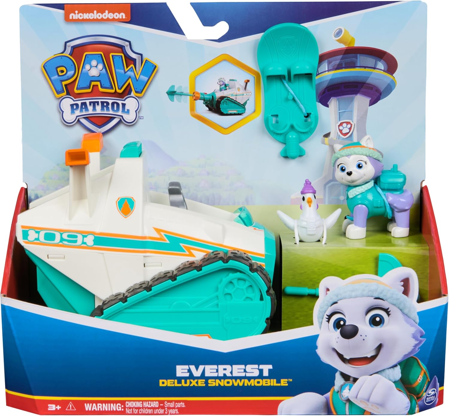 Paw Patrol EVEREST Deluxe Snowmobile with Projectile Launcher Snowboard and Collectible Action Figure