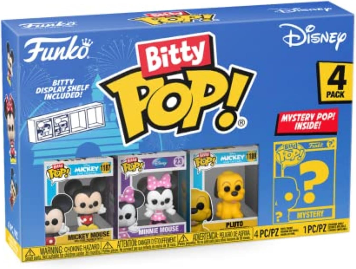 Funko Bitty POP! Disney Mickey Mouse, Minnie Mouse (Pink Dress), Pluto and A Surprise Mystery Figure