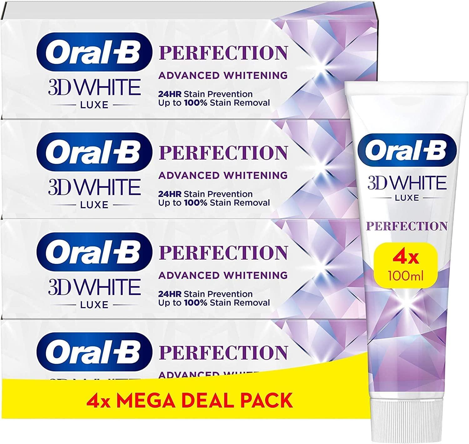 Oral-B 3D White Luxe Perfection Advanced Whitening Toothpaste, 400 ml (100 ml x 4)